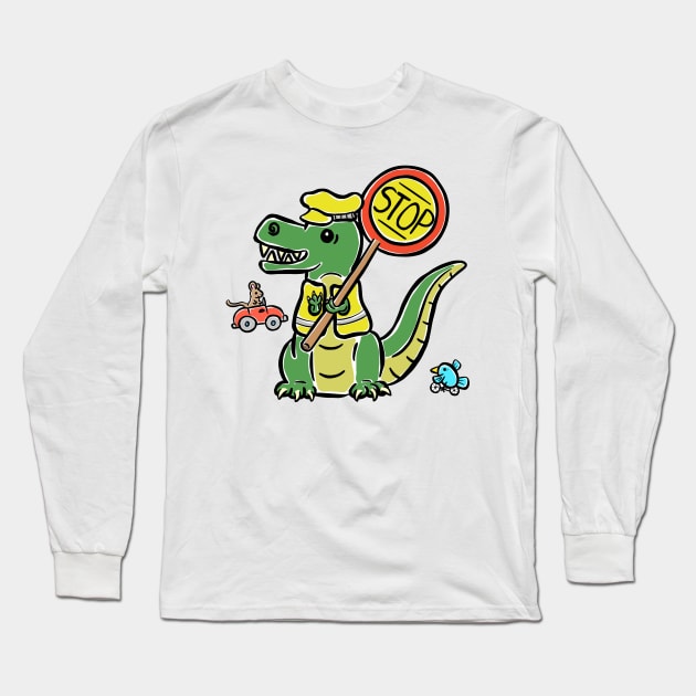 Lollypop Person Crossing Guard Tyrannosaurus Dinosaur Dino Cartoon Cute Character Long Sleeve T-Shirt by Squeeb Creative